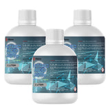 Three 1-liter plastic bottles of Alliance Chemical Nitric Acid 25% with white screw caps and product labels.