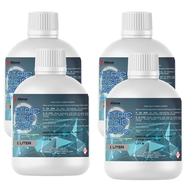 Alliance Chemical 1-Liter bottles of 25% Nitric Acid in HDPE containers UN2031 marking