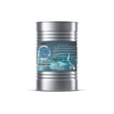 55-gallon industrial steel drum of 25% Nitric Acid with blue crystalline label design, and Alliance Chemical branding