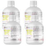 Four 1-liter plastic bottles of Alliance Chemical Nitric Acid 40% with white screw caps and product label.