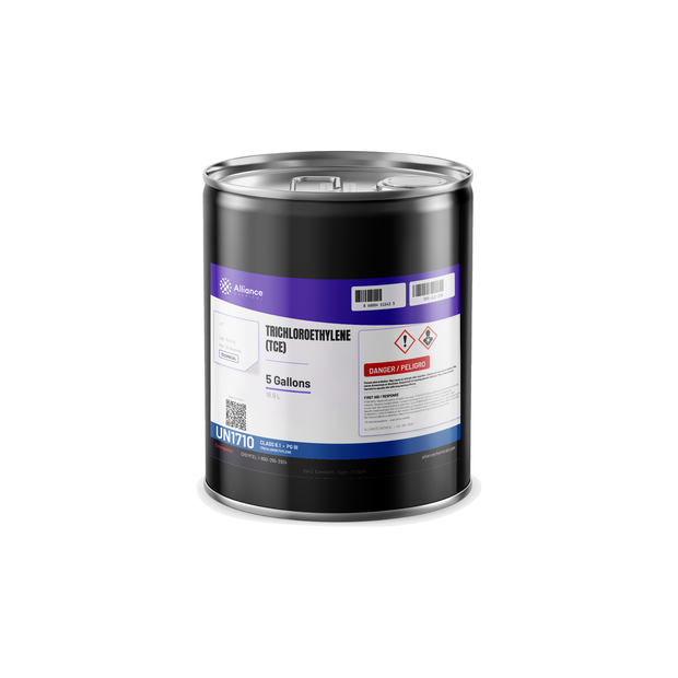 Trichloroethylene Technical Grade in a 5-gallon metal pail from Alliance Chemical for vapor degreasing metal parts