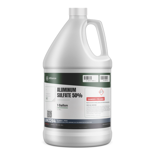 Aluminum Sulfate 50% Technical Grade in a 1-gallon plastic jug, Alliance Chemical