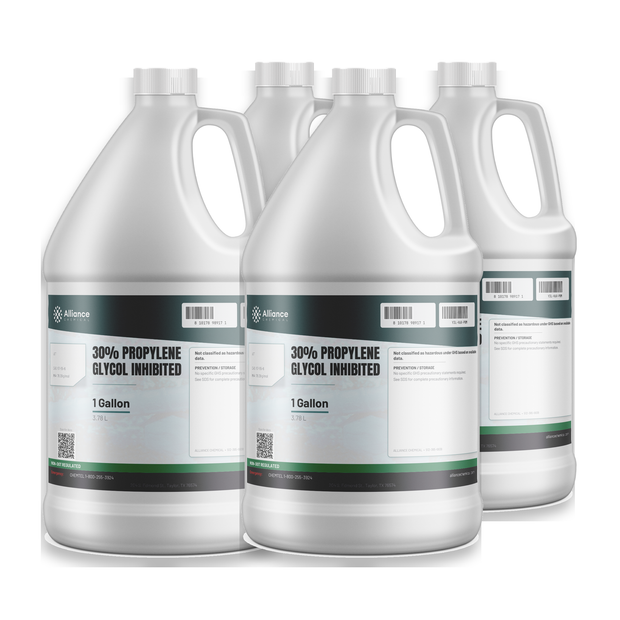 30% Inhibited Propylene Glycol liquid in a case of four 1-gallon plastic jugs from Alliance Chemical