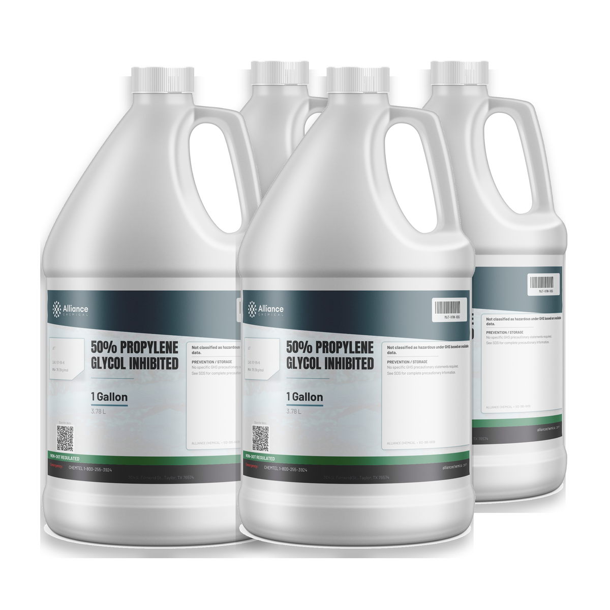 50% inhibited propylene glycol in four 1-gallon plastic jugs from Alliance Chemical for closed-loop HVAC systems