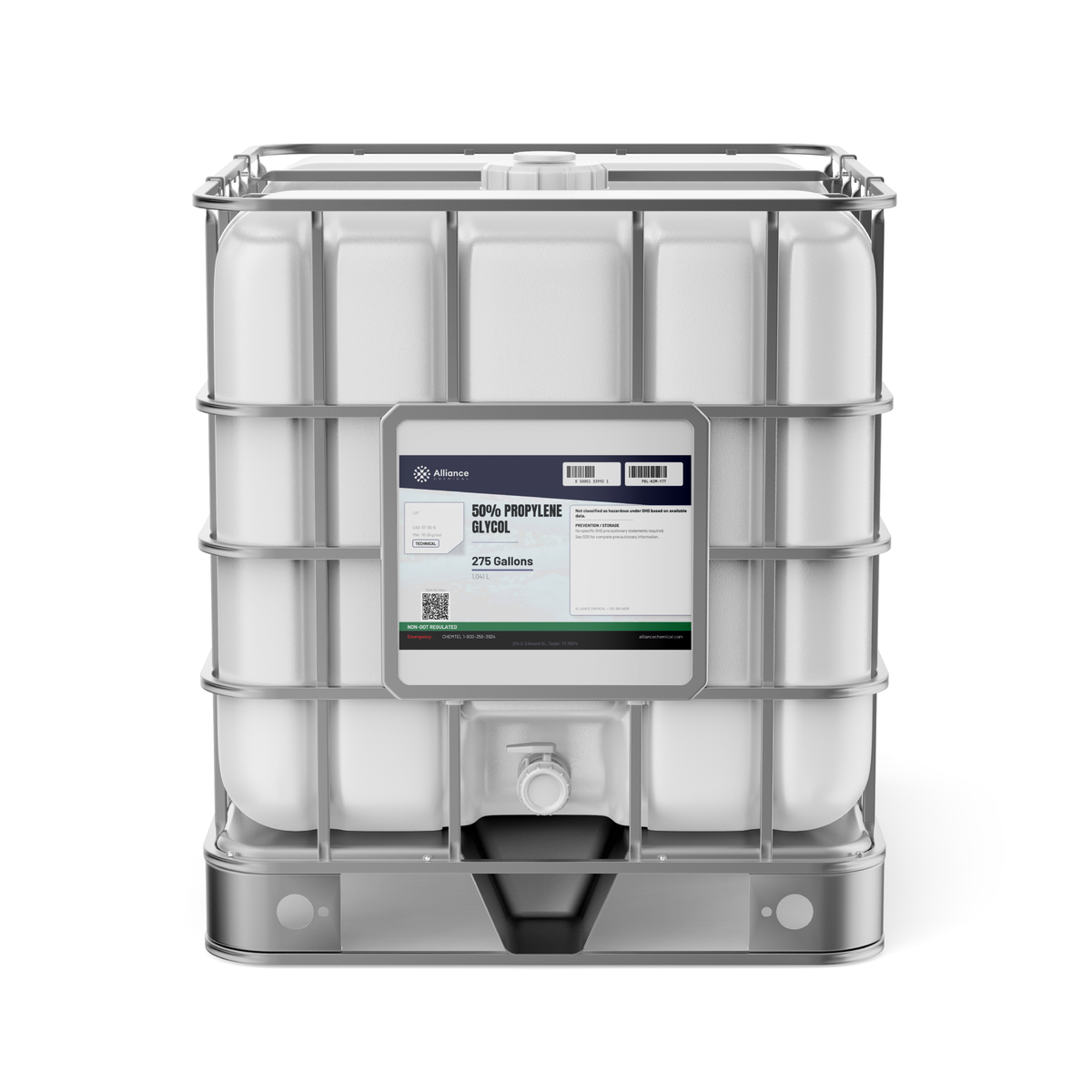 50% Propylene Glycol Technical Grade in a 275-gallon IBC tote, Alliance Chemical