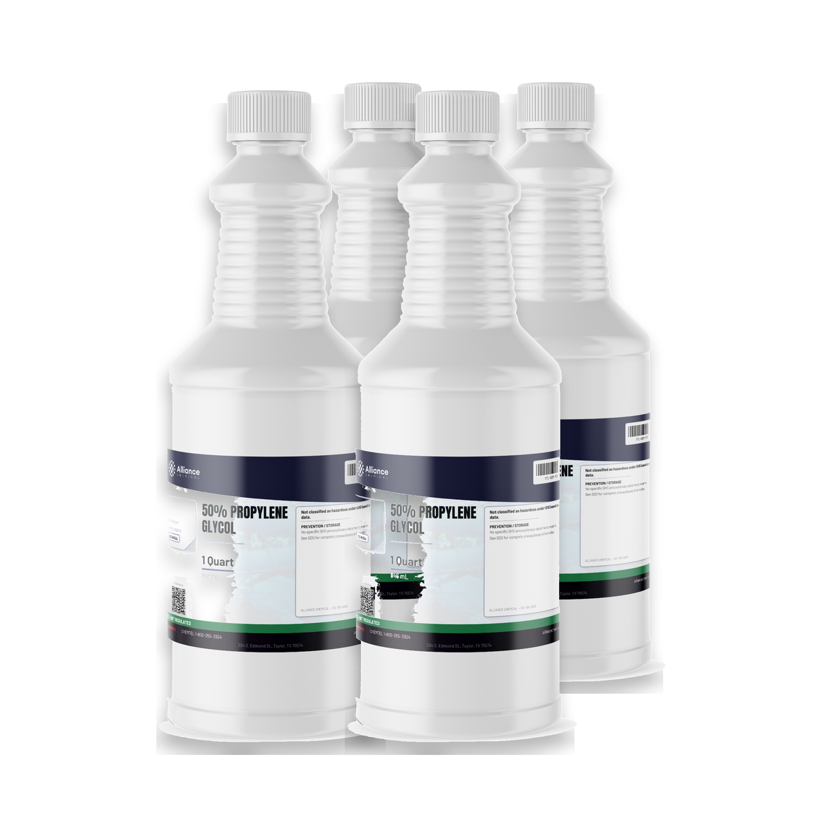 50% Propylene Glycol Technical Grade, four 1-quart plastic bottles, Alliance Chemical