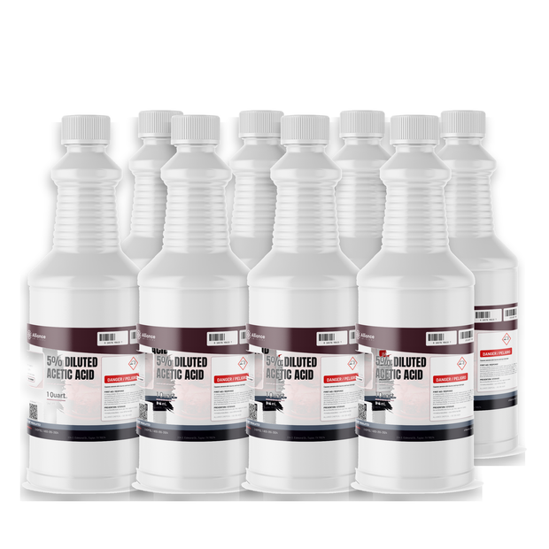 5% Diluted Acetic Acid Food Grade in eight 1-quart plastic bottles for food preservation, Alliance Chemical