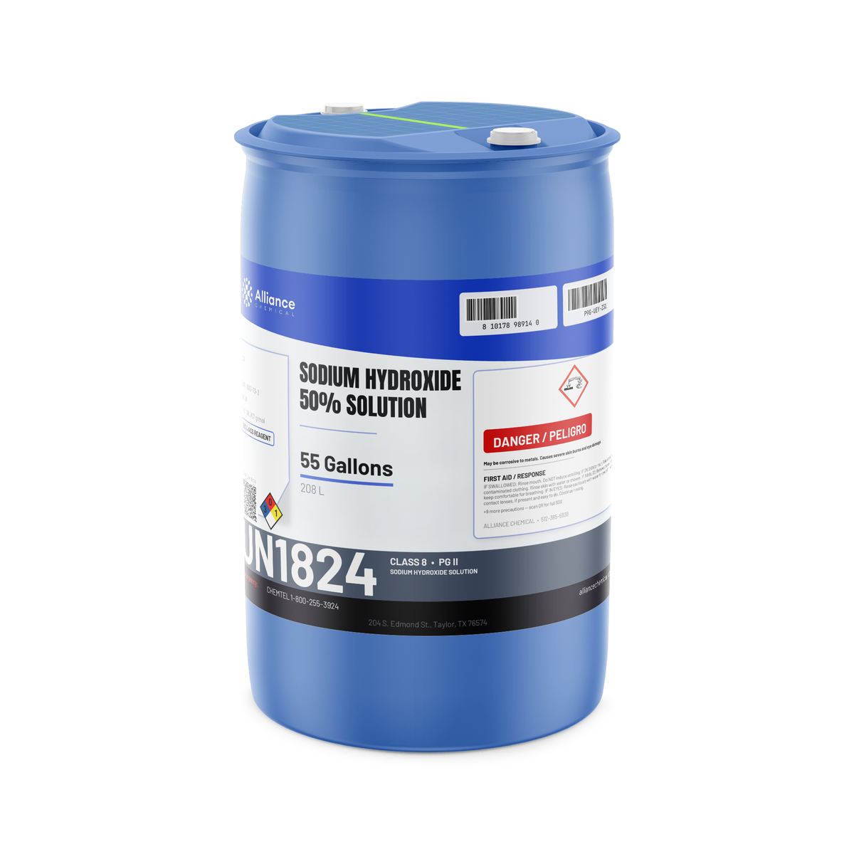 Sodium Hydroxide 50% Solution ACS Reagent Grade in a 55-gallon drum, Alliance Chemical