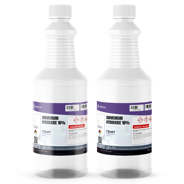 Ammonium Hydroxide 10% ACS Grade in two 1-quart plastic bottles, Alliance Chemical
