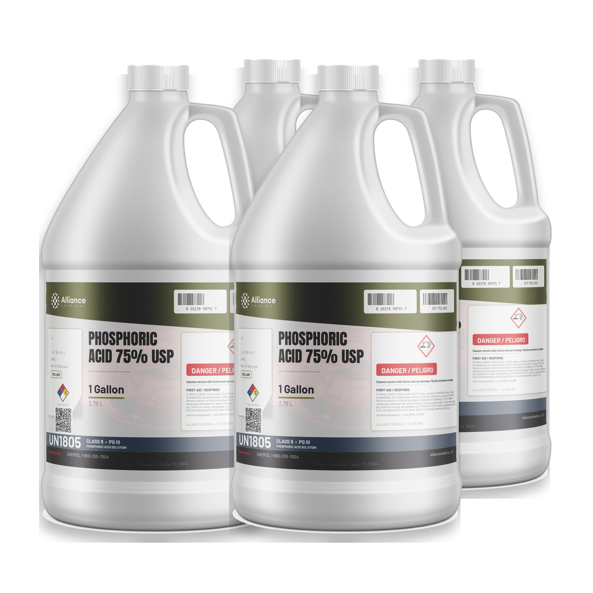 Phosphoric acid 75% USP food grade four 1-gallon jugs, Alliance Chemical for rust removal and metal preparation