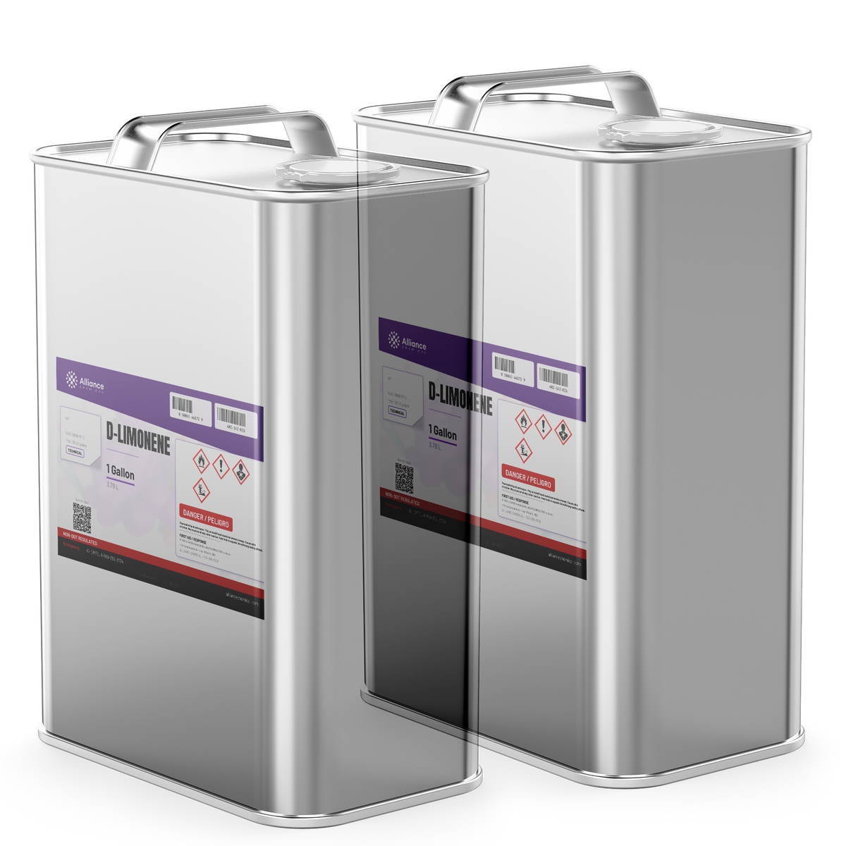 D-Limonene Technical Grade in two 1-gallon rectangular metal cans, Alliance Chemical