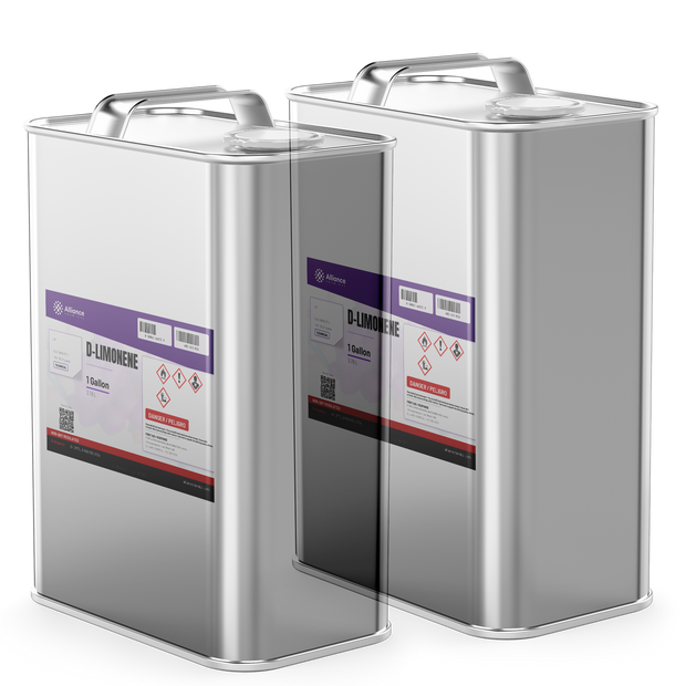D-Limonene Technical Grade in two 1-gallon rectangular metal cans, Alliance Chemical