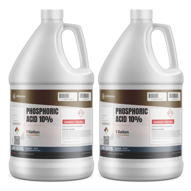 Phosphoric Acid 10% ACS Reagent Grade in two 1-gallon plastic jugs from Alliance Chemical
