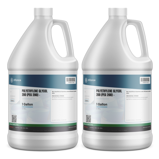 Polyethylene Glycol 200 Technical Grade in two 1-gallon plastic jugs, Alliance Chemical