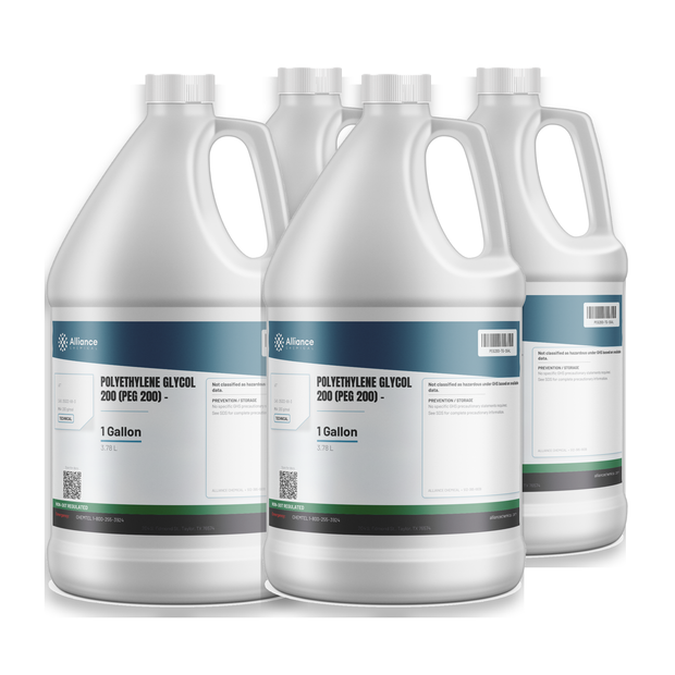Polyethylene Glycol 200 Technical Grade in four 1-gallon plastic jugs from Alliance Chemical
