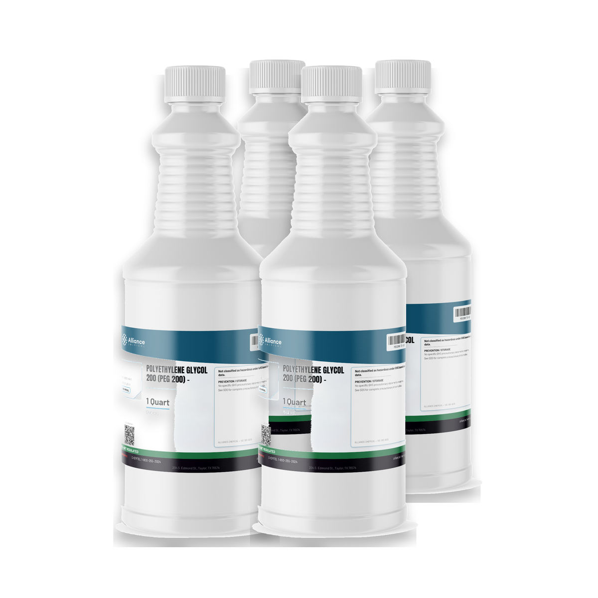 Polyethylene Glycol 200 Technical Grade, four 1-quart plastic bottles, Alliance Chemical