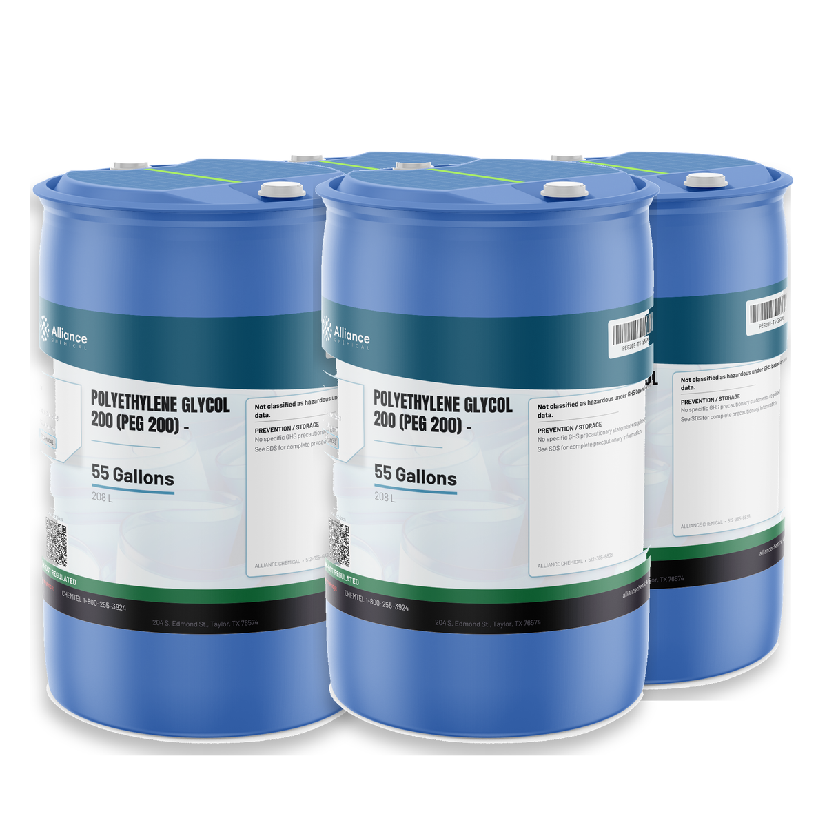 Polyethylene Glycol 200 (PEG 200) Technical Grade in four 55-gallon drums from Alliance Chemical