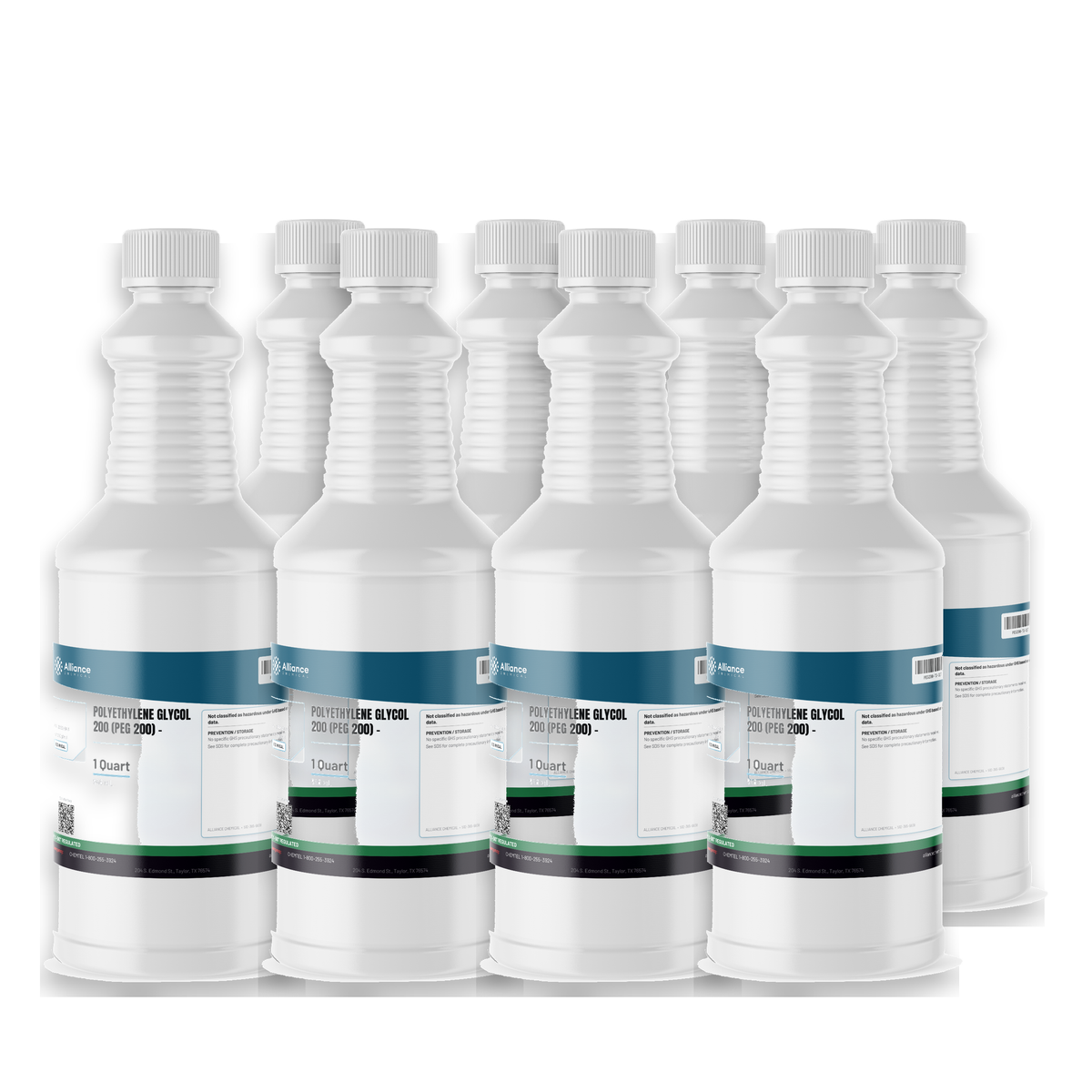 Polyethylene Glycol 200 Technical Grade in eight 1-quart plastic bottles, Alliance Chemical