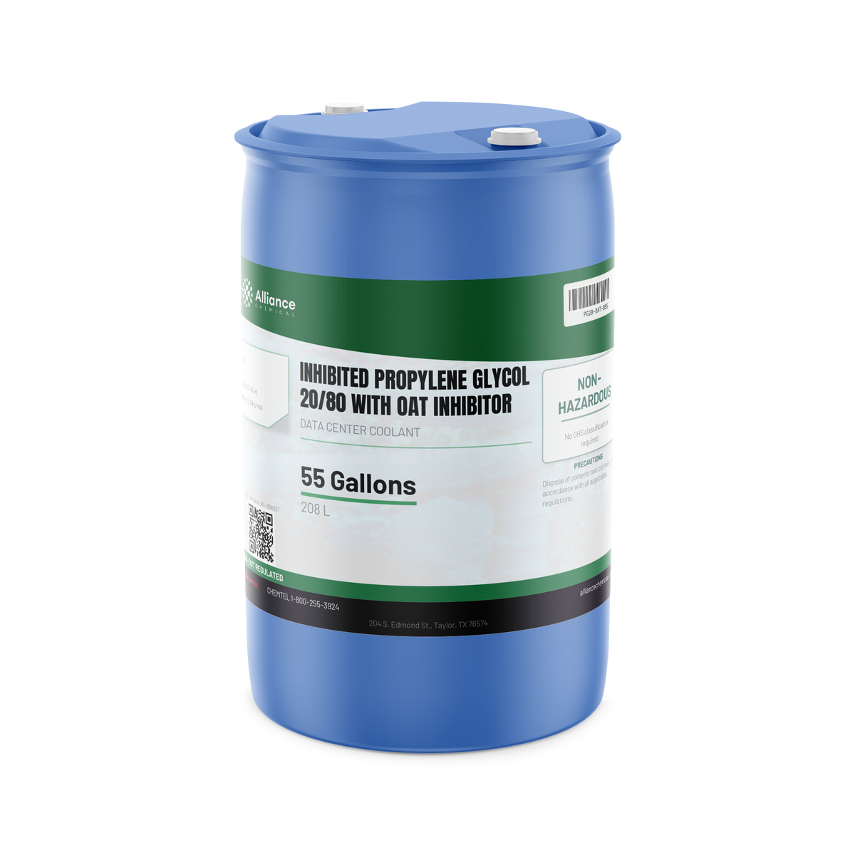 Inhibited Propylene Glycol 20/80 (20% PG) OAT data center coolant, 55-gallon drum - Alliance Chemical