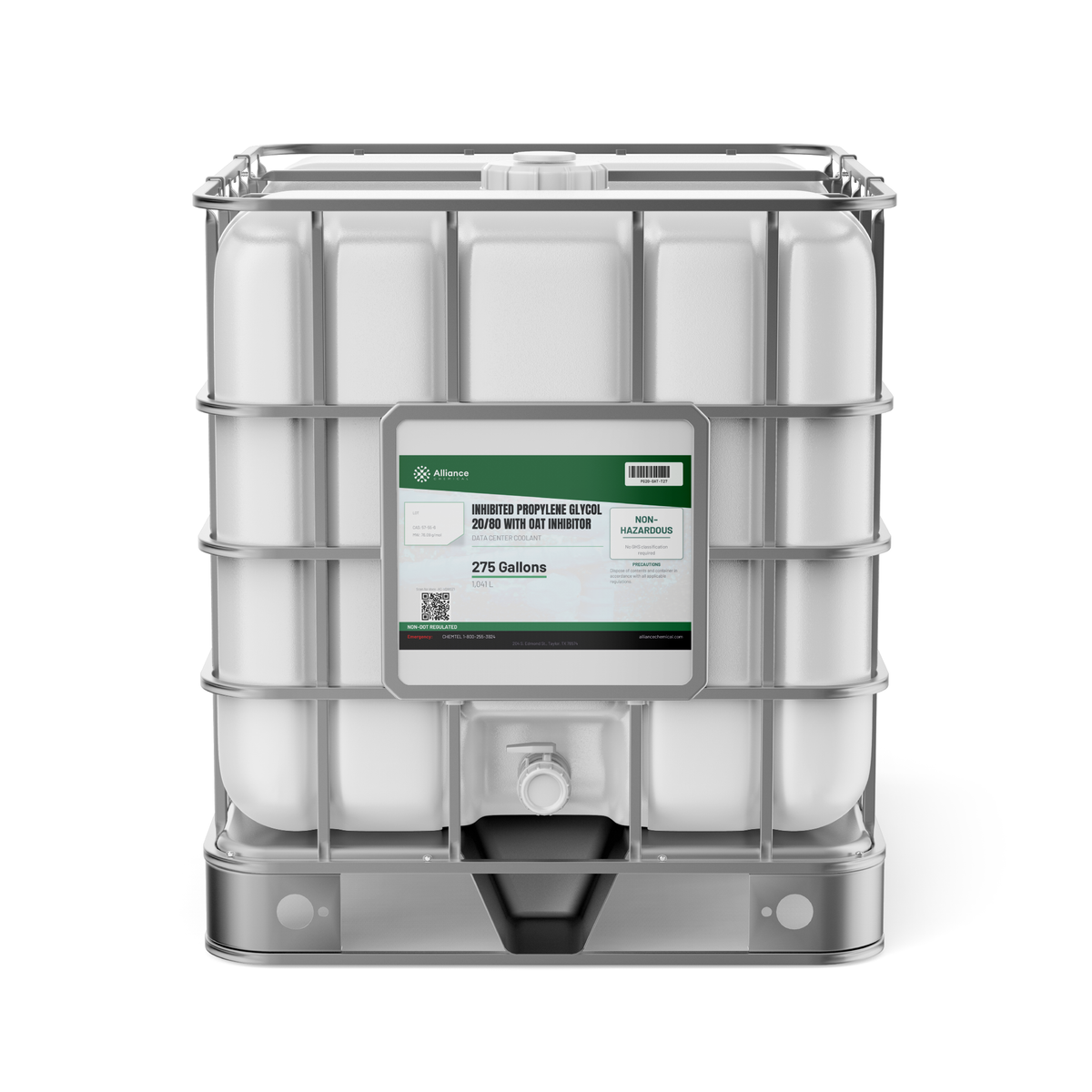 Inhibited Propylene Glycol 20/80 (20% PG) OAT data center coolant, 275-gallon IBC tote - Alliance Chemical