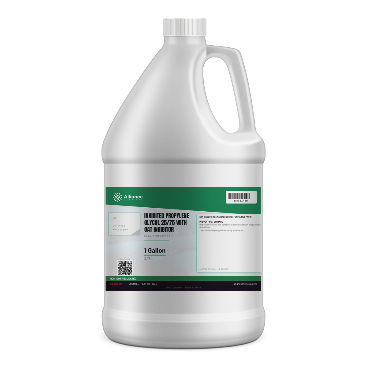 Inhibited Propylene Glycol 25/75 with OAT Inhibitor — Data Center Coolant 1-gallon jug from Alliance Chemical