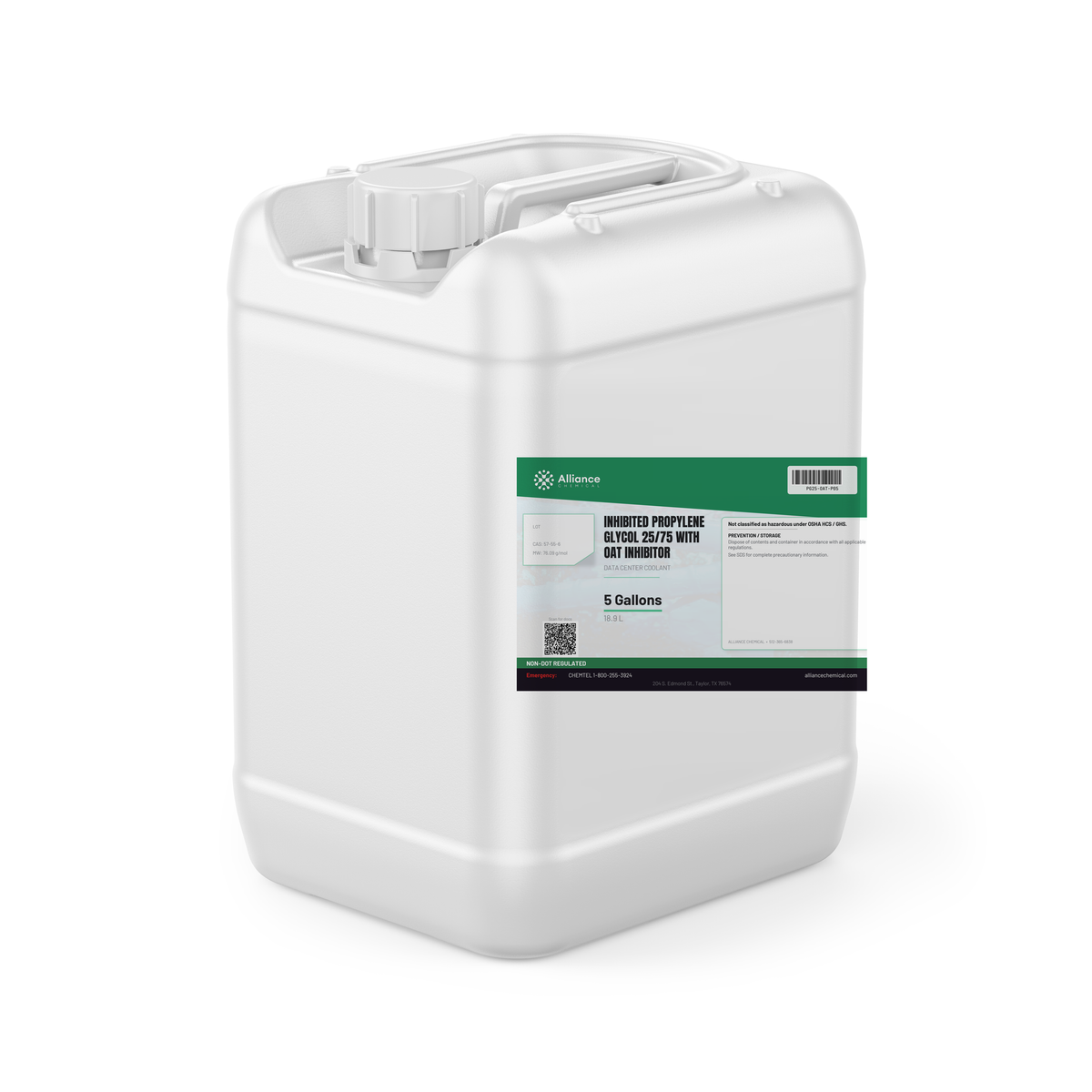 Inhibited Propylene Glycol 25/75 with OAT Inhibitor — Data Center Coolant in a 5-gallon jerry can