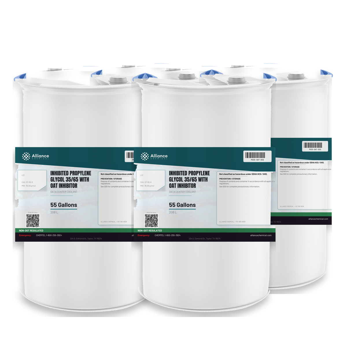 Inhibited Propylene Glycol 35/65 data center coolant in four 55-gallon drums