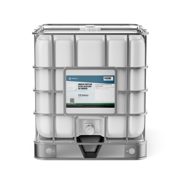 Inhibited Propylene Glycol 50/50 with OAT inhibitor in a 275-gallon IBC tote for data center cooling, Alliance Chemical