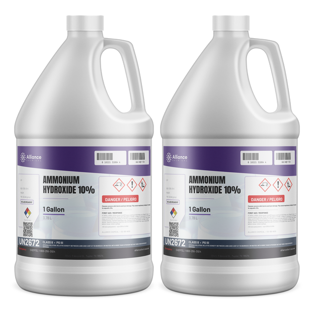 Ammonium Hydroxide 10% ACS Reagent Grade in two 1-gallon plastic jugs from Alliance Chemical