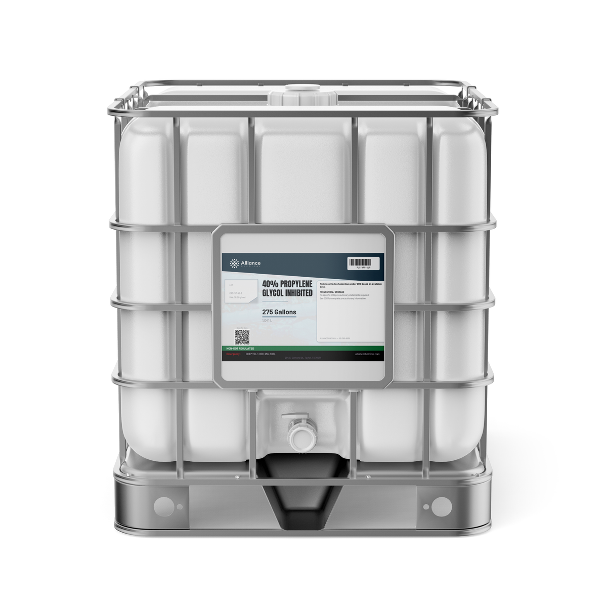 40% Propylene Glycol Inhibited in a 275-gallon IBC tote from Alliance Chemical for closed-loop hydronic boilers and chillers