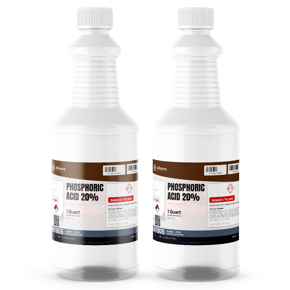 Phosphoric Acid 20% Technical Grade in two 1-quart plastic bottles, Alliance Chemical