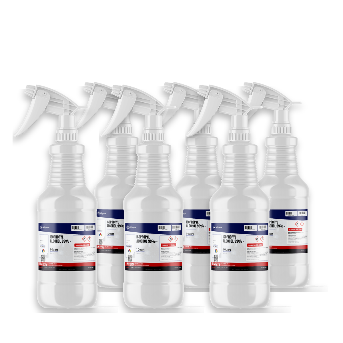 Isopropyl Alcohol 99% Technical Grade in six 1-quart spray bottles from Alliance Chemical for precision electronics cleaning