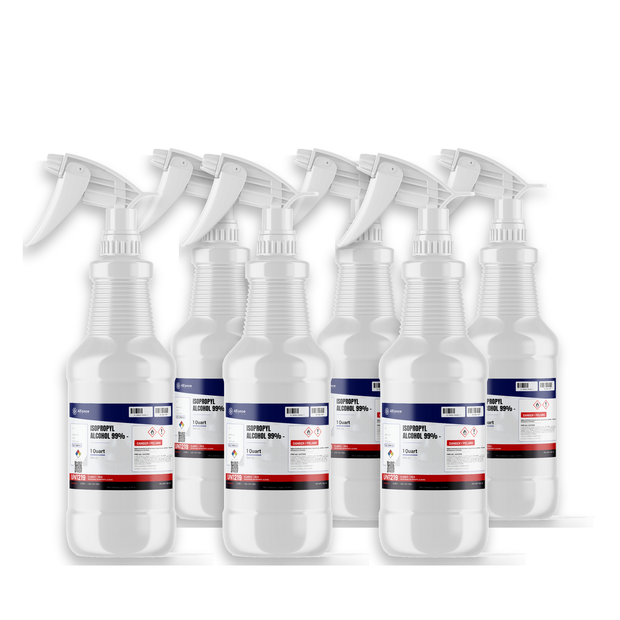 Isopropyl Alcohol 99% Technical Grade in six 1-quart spray bottles from Alliance Chemical for precision electronics cleaning