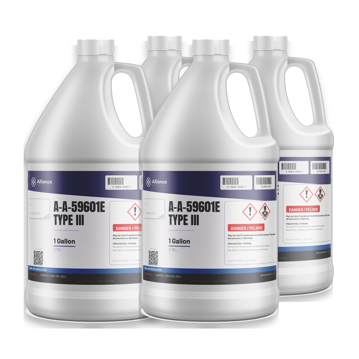 A-A-59601E Type III technical grade solvent in a case of four 1-gallon jugs from Alliance Chemical