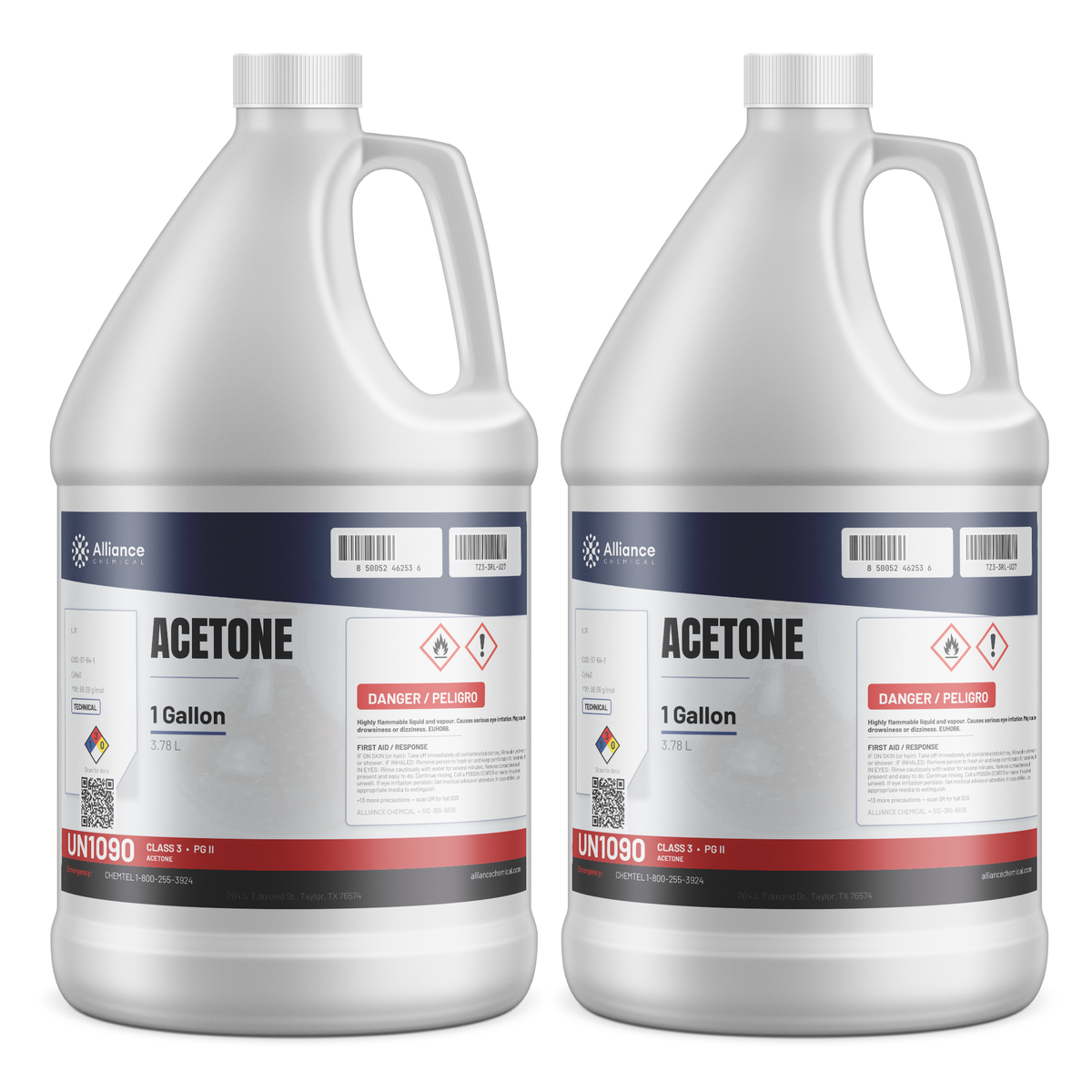 Acetone Technical Grade in two 1-gallon plastic jugs by Alliance Chemical for resin thinning and metal degreasing