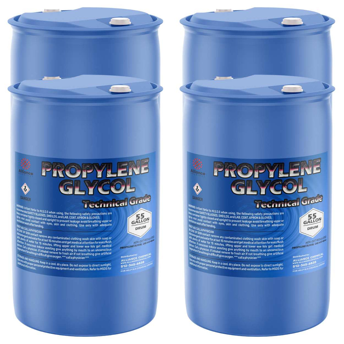 4x55-gallon HDPE drums of Technical Grade Propylene Glycol by Alliance Chemical
