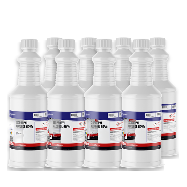 Isopropyl alcohol 60% technical grade in a case of eight 1-quart bottles, Alliance Chemical