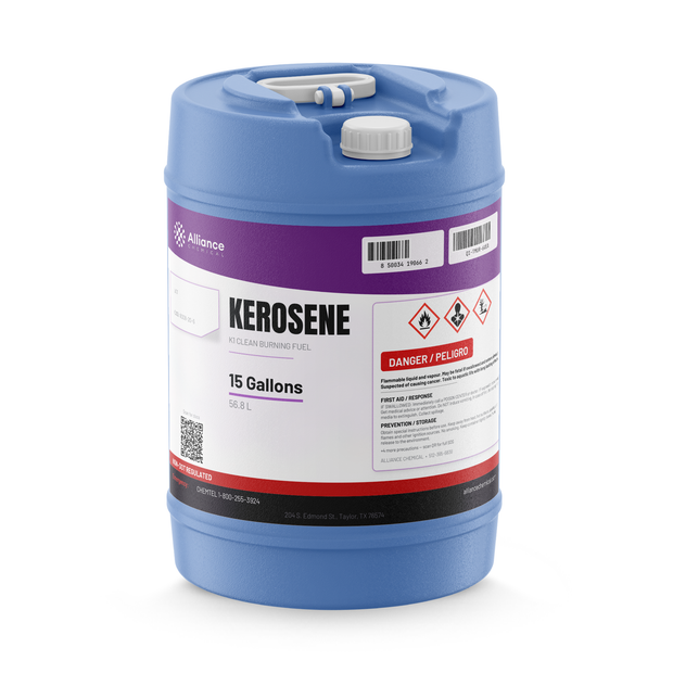 K1 kerosene fuel in a 15-gallon blue plastic carboy for portable heaters and machinery degreasing, Alliance Chemical
