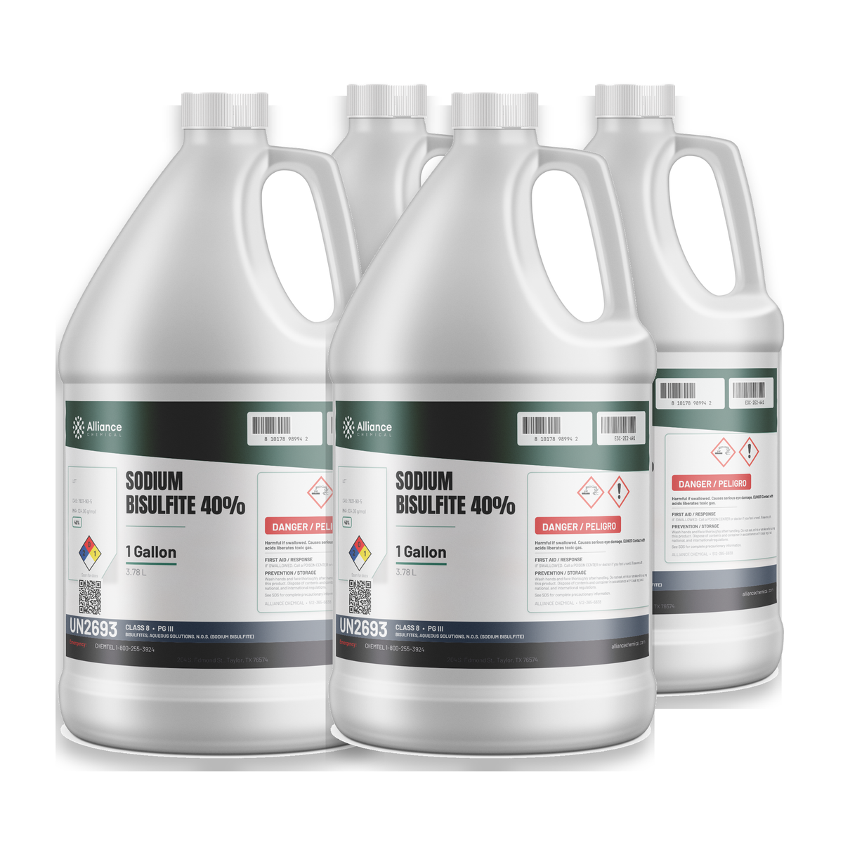 Sodium Bisulfite 40% Technical Grade, case of four 1-gallon jugs for wastewater dechlorination, Alliance Chemical