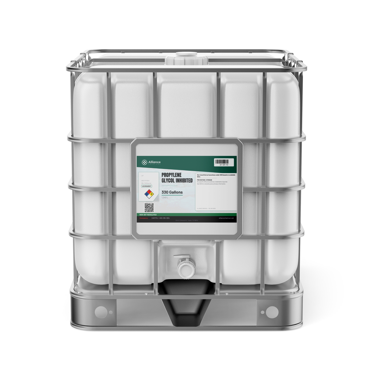 Propylene Glycol Inhibited ACS Grade in a 330-gallon IBC tote for HVAC systems, Alliance Chemical