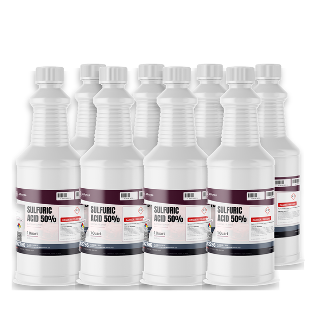 Sulfuric Acid 50% Electrolyte Grade eight 1-quart plastic bottles Alliance Chemical for battery electrolyte