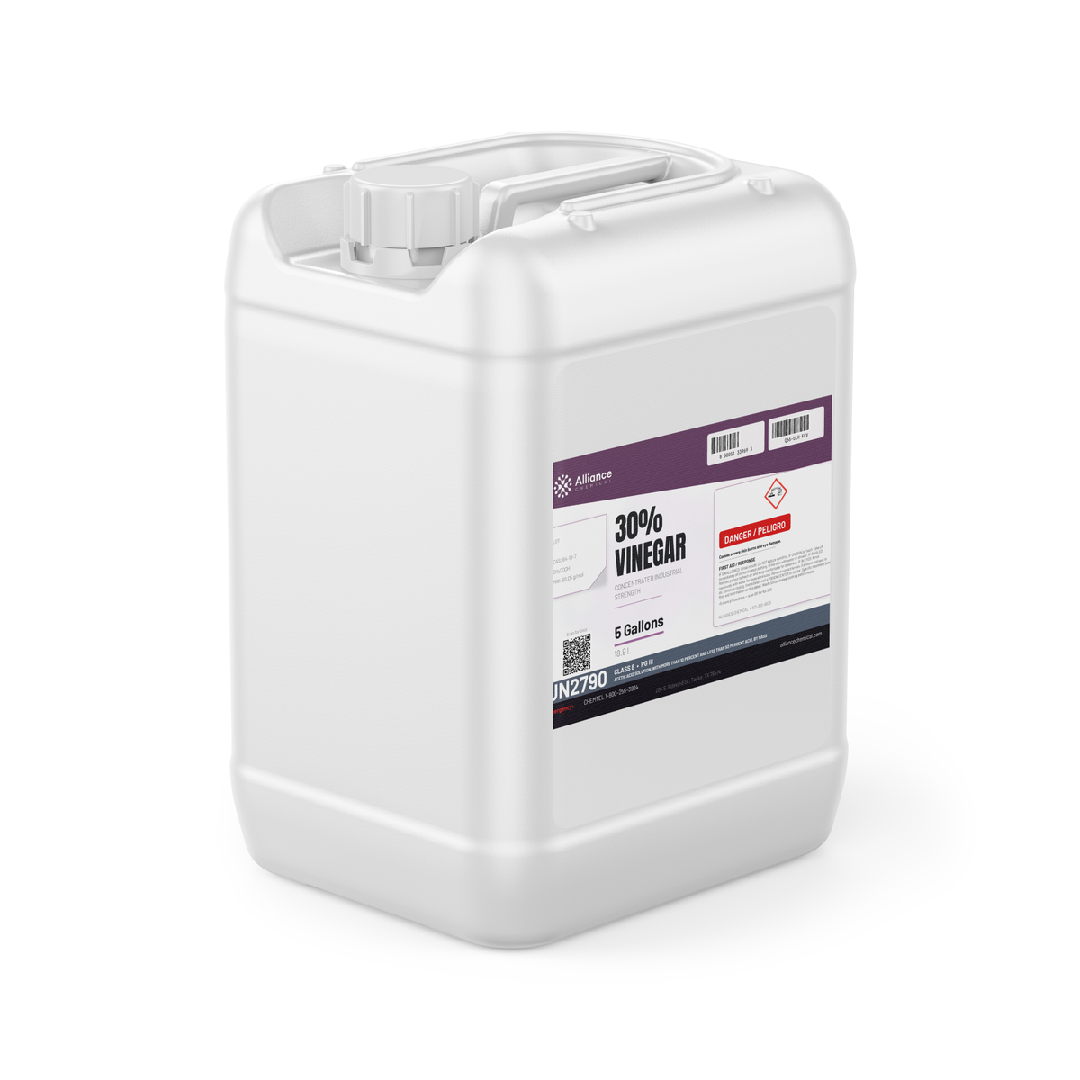 30% vinegar concentrated industrial strength in a 5-gallon jerry can, Alliance Chemical