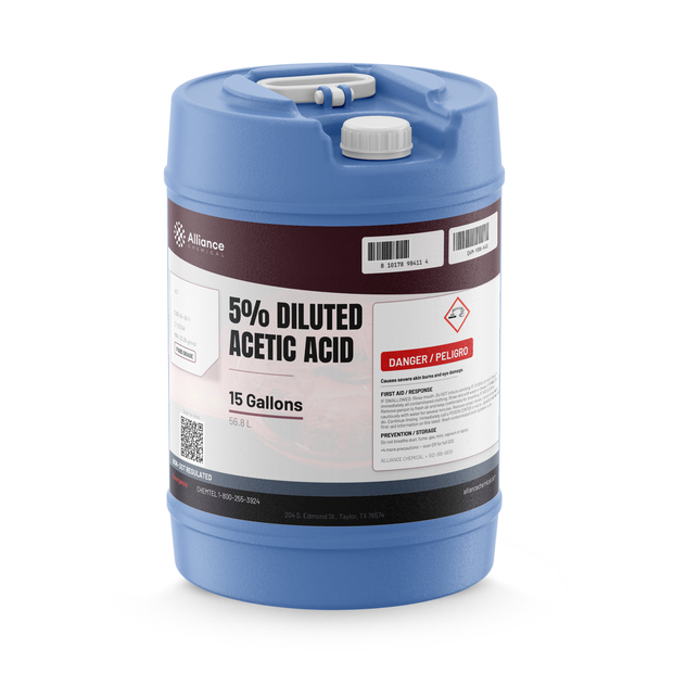 5% diluted acetic acid food grade in a blue 15-gallon carboy for pH adjustment and cleaning, Alliance Chemical