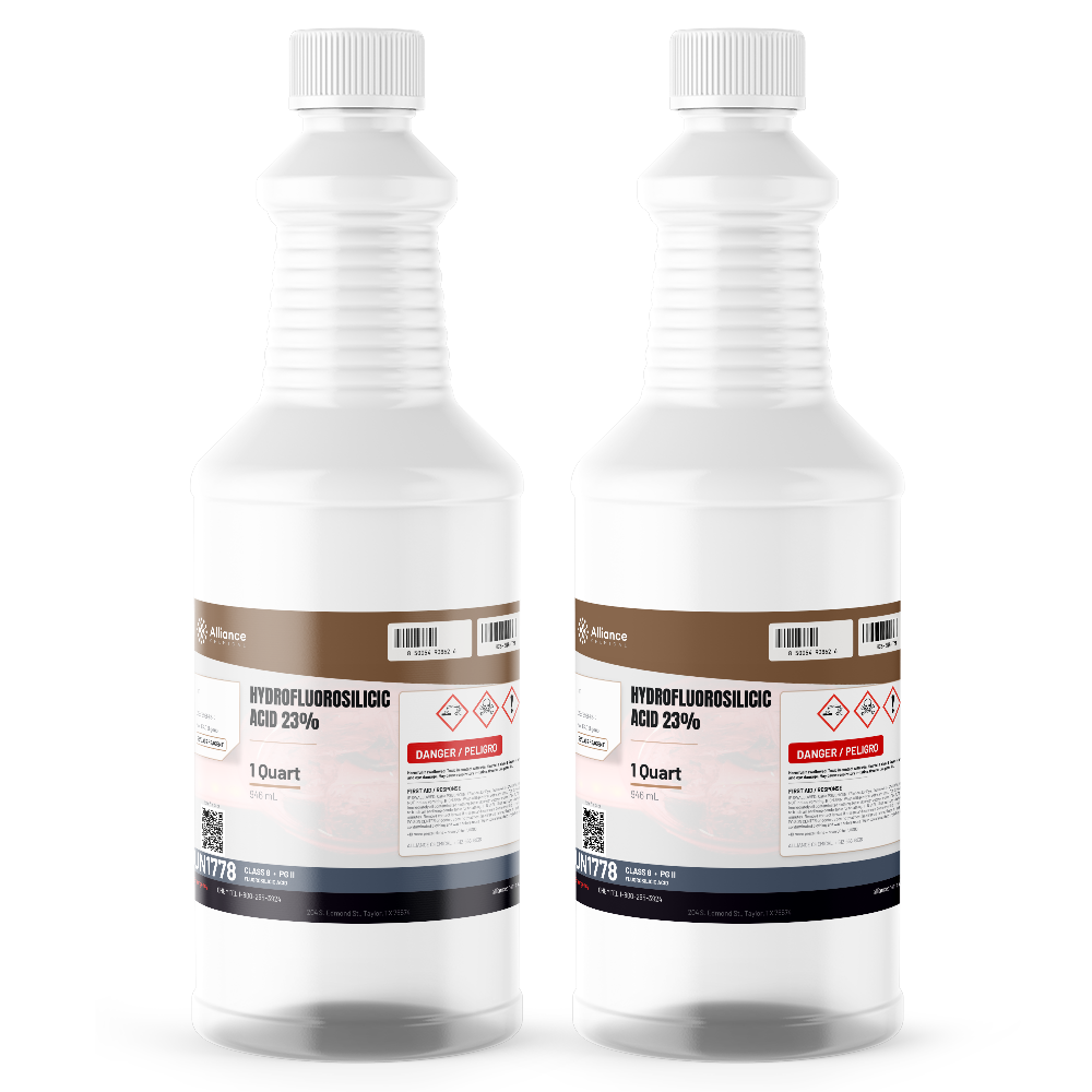 Hydrofluorosilicic Acid 23% ACS Grade in two 1-quart plastic bottles by Alliance Chemical
