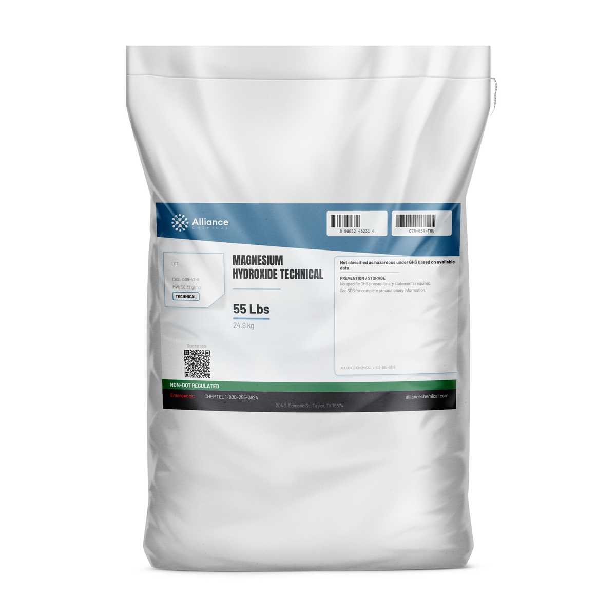 Magnesium hydroxide technical grade 55-lb bag for wastewater pH adjustment from Alliance Chemical