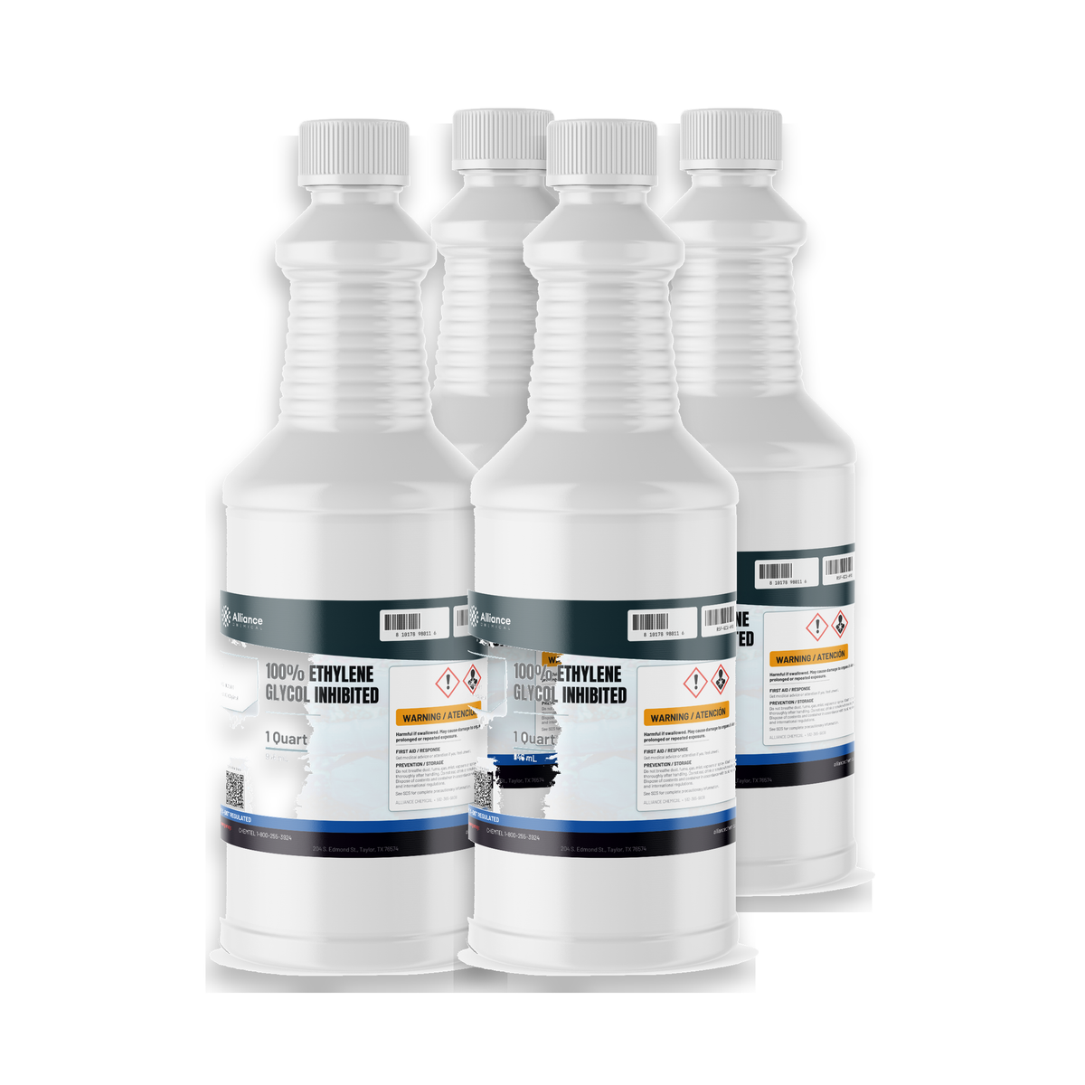 100% Ethylene Glycol Inhibited in four 1-quart plastic bottles by Alliance Chemical