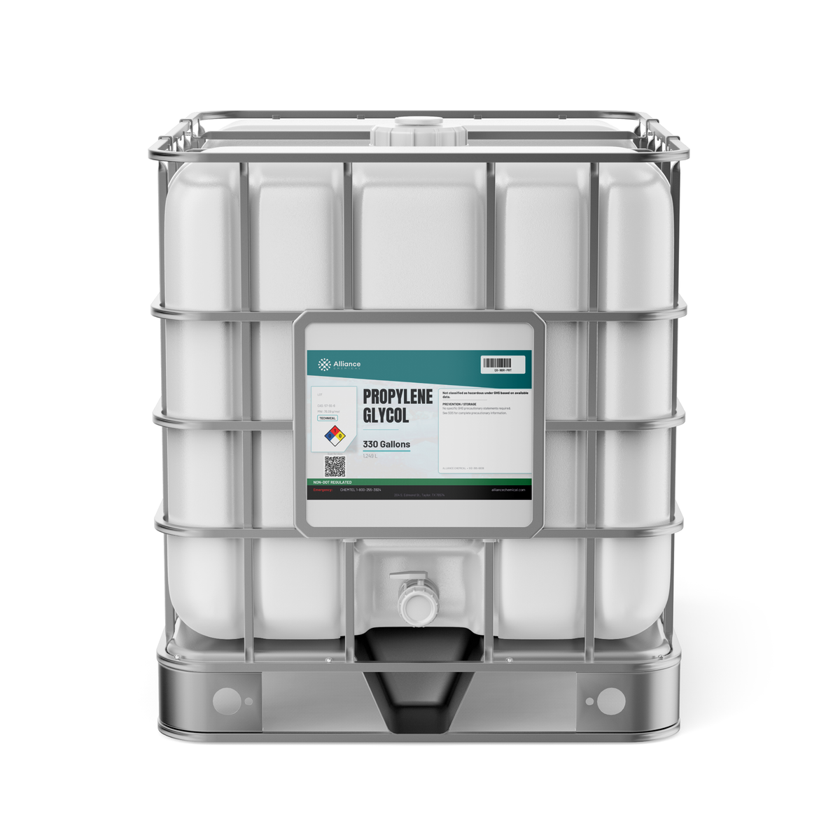 Propylene Glycol Technical Grade in a caged 330-gallon IBC tote from Alliance Chemical