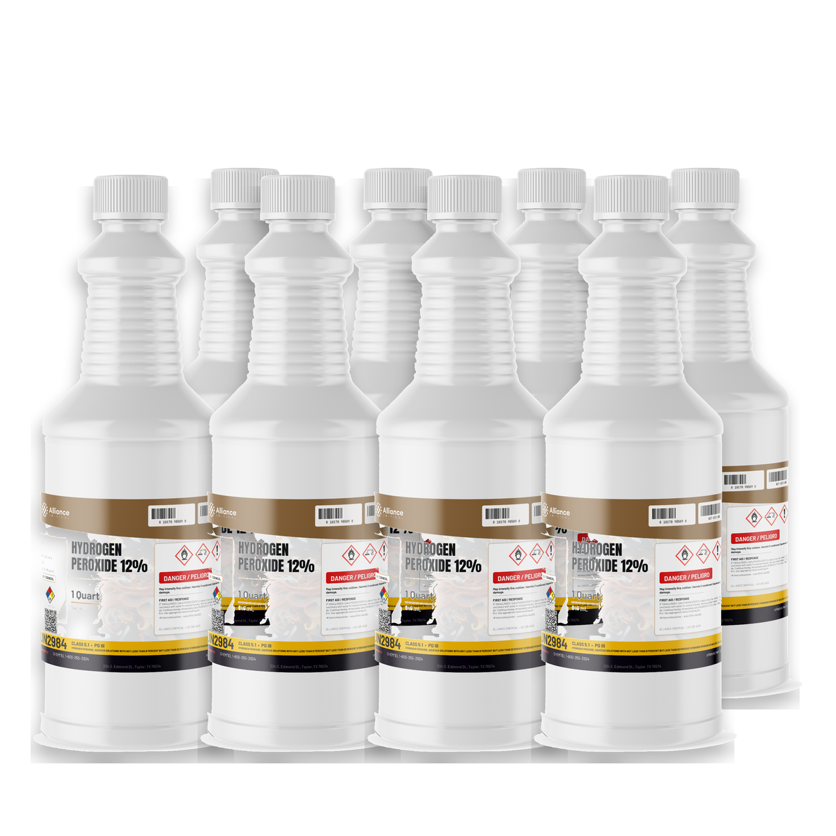 Hydrogen Peroxide 12% Technical Grade eight 1-quart white plastic bottles Alliance Chemical