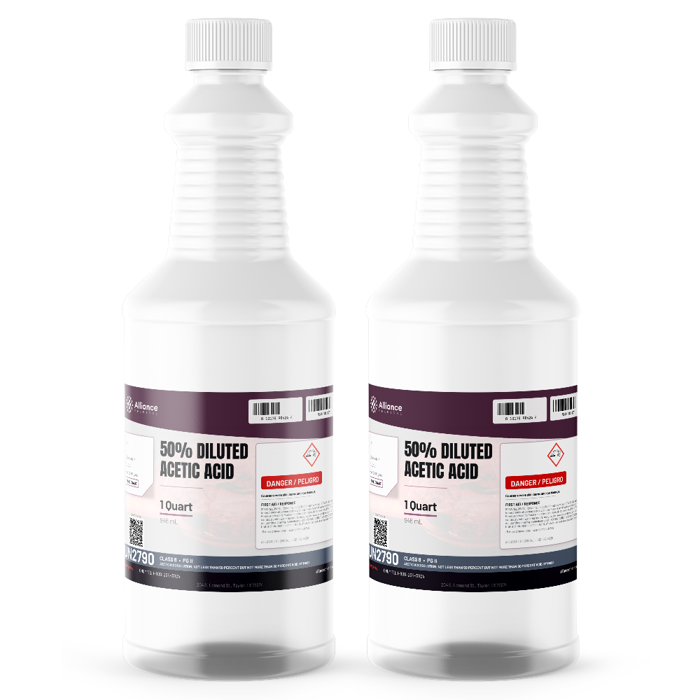 50% diluted acetic acid food grade liquid in two 1-quart plastic bottles, Alliance Chemical