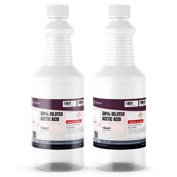 50% diluted acetic acid food grade liquid in two 1-quart plastic bottles, Alliance Chemical
